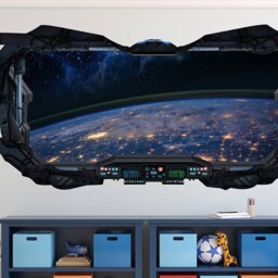 Earth Lights View 3D Spaceship Window Wall Decal - From Art Peel & Stick Removable & Repositionable - thumbnail 2
