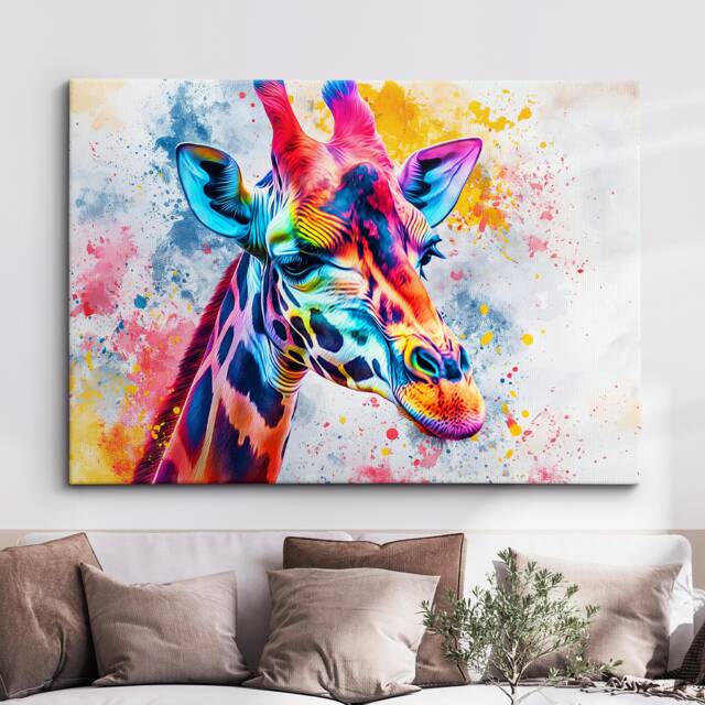 Colorful Giraffe Abstract Animal Oil Painting Style Landscape Wall Art Framed Canvas Poster Print Home Kitchen Living Bedroom Decor Gifts - image 1