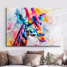 Colorful Giraffe Abstract Animal Oil Painting Style Landscape Wall Art Framed Canvas Poster Print Home Kitchen Living Bedroom Decor Gifts - thumbnail 1