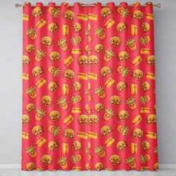 Cute Kawaii Burger Fries Hotdog Fast Food Seamless Pattern Red Background Readymade Eyelet Ring Top Thermal 100% Blackout Curtains - thumbnail 2