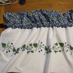Hand Stenciled Blueberry Muslin Valance, Farmhouse Kitchen Decor - thumbnail 2