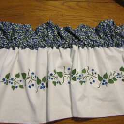 Hand Stenciled Blueberry Muslin Valance, Farmhouse Kitchen Decor - thumbnail 3