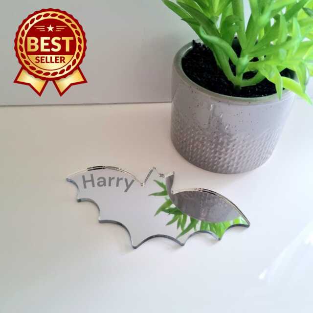 Bat Acrylic Mirror Wall Art - Many Size/Colour Options & Personalised Engraving - Bespoke Items Made - image 1