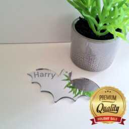 Bat Acrylic Mirror Wall Art - Many Size/Colour Options & Personalised Engraving - Bespoke Items Made - thumbnail 1