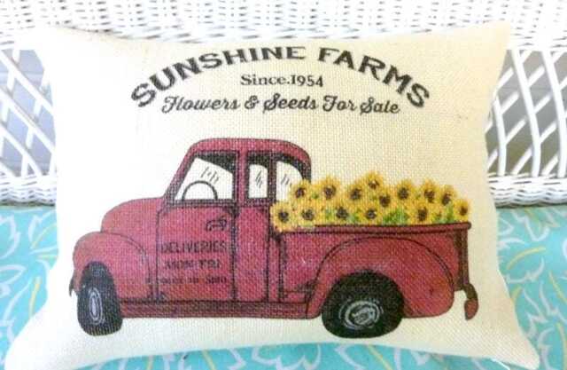Farmhouse Truck Pillow, Sunshine Farms Burlap Pillow Cover - image 1