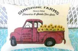 Farmhouse Truck Pillow, Sunshine Farms Burlap Pillow Cover - thumbnail 1