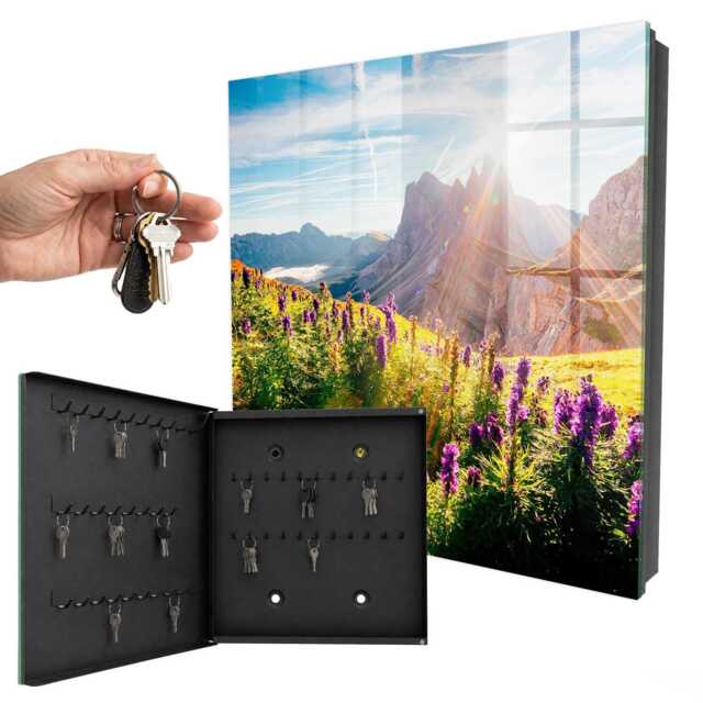 Mountain Idyll Wall Mounted Key Cabinet, Green Box For Home, Photographic Landscapes, Lovers Of Nature & Peace - image 1