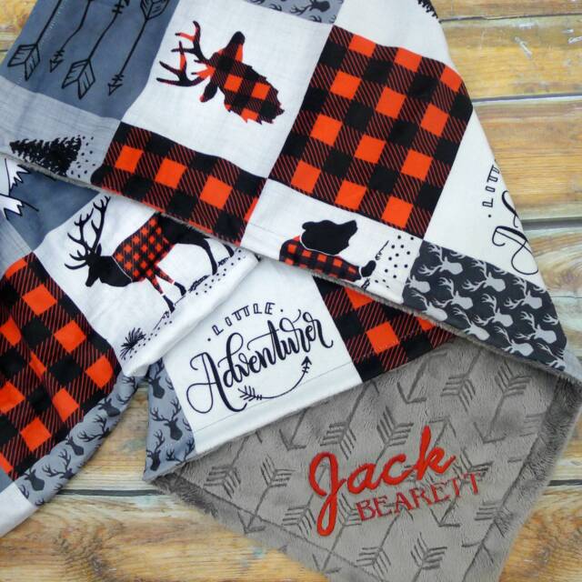 Personalized Baby Boy Blanket - Blanket- Adventure Minky Mountain Name Embroidered - image 1