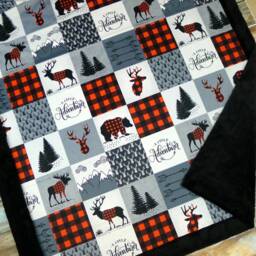 Personalized Baby Boy Blanket - Blanket- Adventure Minky Mountain Name Embroidered - thumbnail 2