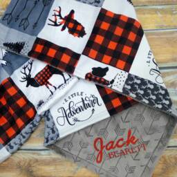 Personalized Baby Boy Blanket - Blanket- Adventure Minky Mountain Name Embroidered - thumbnail 1