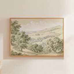 Olive Tree Landscape Poster, Green Hillside Print, Nature Wall Art, Paper - thumbnail 1