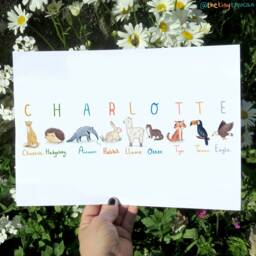 Name Animal Print A4/A3 - Kids Name Art - Nursery Wall Illustration - Animal Art - thumbnail 3