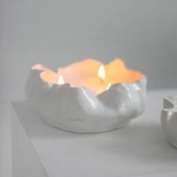Handmade Ceramic Candle - White Unique Home Decor Design Wedding Gift Vessel - thumbnail 3