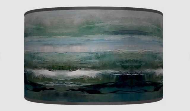 Handmade Watercolor Lampshade - Deep Teal Abstract Pendant Light Shade Modern Ceiling Decor - image 1