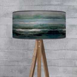 Handmade Watercolor Lampshade - Deep Teal Abstract Pendant Light Shade Modern Ceiling Decor - thumbnail 3