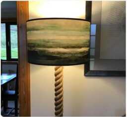 Handmade Watercolor Lampshade - Deep Teal Abstract Pendant Light Shade Modern Ceiling Decor - thumbnail 2