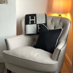 Handmade Black Velvet Cushion Cover, White Piping - Luxury - thumbnail 2