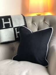 Handmade Black Velvet Cushion Cover, White Piping - Luxury - thumbnail 1