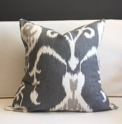 Gray Ikat Pillow Cover, Boho Style, Cotton Throw - thumbnail 1