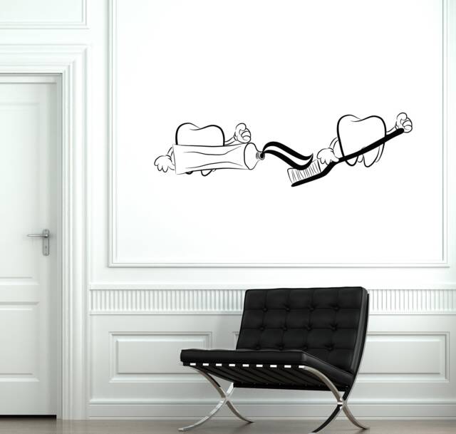 Teeth Cleaning Vinyl Wall Decal Bathroom Dental Office Clinic Decor Stickers Mural - #2820Di - image 1