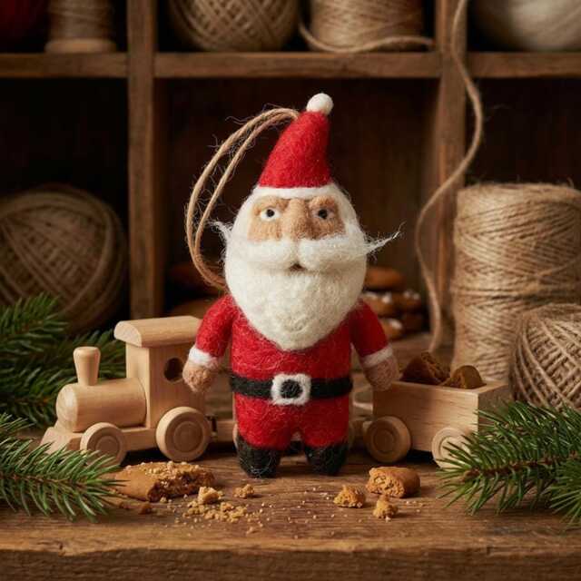 Classic Santa - Handmade Needle Felt Christmas Tree Decoration Eco-Friendly Sustainable Father Bauble - image 1