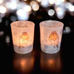 Robin & Forget Me Nots, Memorial, Remembrance, Small Votive Glass Tealight Holder Set, Home Decor, Gift Boxed - thumbnail 3