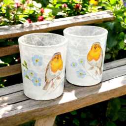 Robin & Forget Me Nots, Memorial, Remembrance, Small Votive Glass Tealight Holder Set, Home Decor, Gift Boxed - thumbnail 2