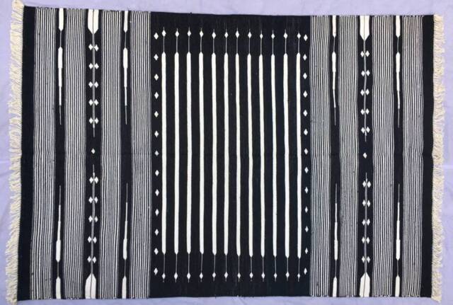 8x5 Black & White Cotton Rug Dhurrie - Stripes - image 1
