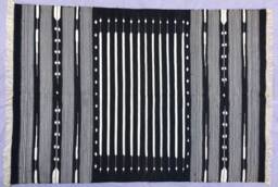 8x5 Black & White Cotton Rug Dhurrie - Stripes - thumbnail 1