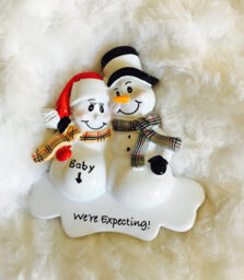 Personalized Expecting Snowman Family Christmas Ornament - Baby Announcement - thumbnail 1