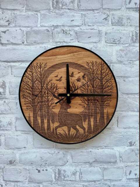 Nature-Inspired Deer Wall Clock, Craved Wood Clocks, Round Metal Frame & Pine Tree Clock For Wall, Reindeer Decor. Xmas Gifts - image 1
