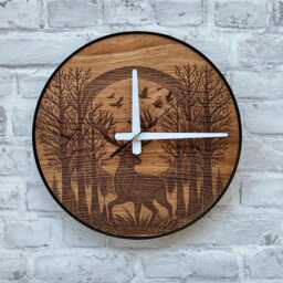 Nature-Inspired Deer Wall Clock, Craved Wood Clocks, Round Metal Frame & Pine Tree Clock For Wall, Reindeer Decor. Xmas Gifts - thumbnail 2