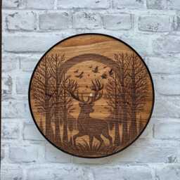 Nature-Inspired Deer Wall Clock, Craved Wood Clocks, Round Metal Frame & Pine Tree Clock For Wall, Reindeer Decor. Xmas Gifts - thumbnail 3