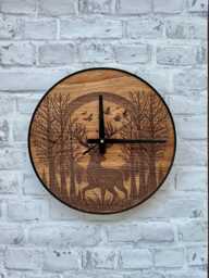 Nature-Inspired Deer Wall Clock, Craved Wood Clocks, Round Metal Frame & Pine Tree Clock For Wall, Reindeer Decor. Xmas Gifts