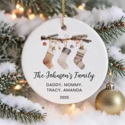 Family Christmas Watercolor Stockings Ornament, Of Three Custom New Personalized Ornament - thumbnail 1