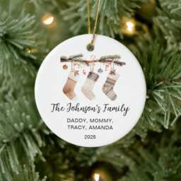 Family Christmas Watercolor Stockings Ornament, Of Three Custom New Personalized Ornament - thumbnail 2