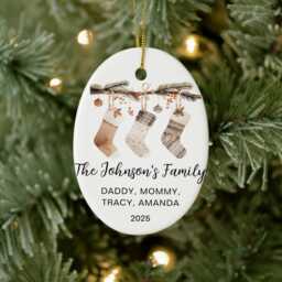 Family Christmas Watercolor Stockings Ornament, Of Three Custom New Personalized Ornament - thumbnail 3