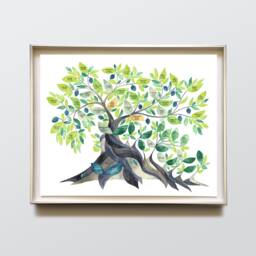 Jewish Family Tree Watercolor Painting With Hebrew Names Secular Olive Tree, Custom Ancestry Tree Of Life - thumbnail 1