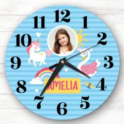 Girls Room Blue Unicorn Swan Photo Custom Gift Personalised Clock - thumbnail 1