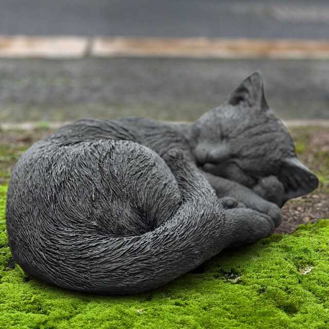 Stone Curled Cat Figurine Concrete Kitty Statue Cement Kitten Sculpture Outdoor Memorial Ornament Black Decoration Animal Decor - image 1