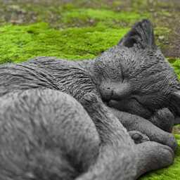 Stone Curled Cat Figurine Concrete Kitty Statue Cement Kitten Sculpture Outdoor Memorial Ornament Black Decoration Animal Decor - thumbnail 3