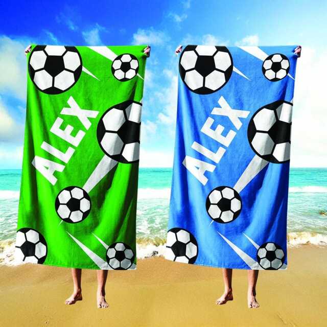 Personalised Custom Name Colour Football Strike Kids Soft Highly Absorbent Beach Bath Sheet Towel Decoration Family Pet His Her Gift - image 1