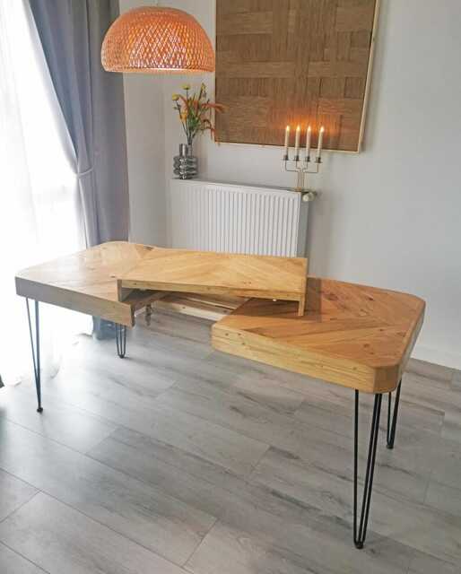 Extendable Dining Table With A Herringbone Inlay - Rustic Style - image 1