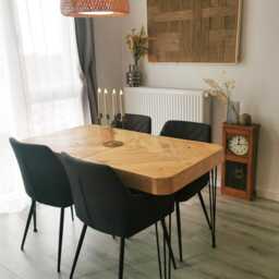 Extendable Dining Table With A Herringbone Inlay - Rustic Style - thumbnail 2