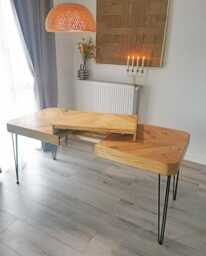 Extendable Dining Table With A Herringbone Inlay - Rustic Style - thumbnail 1