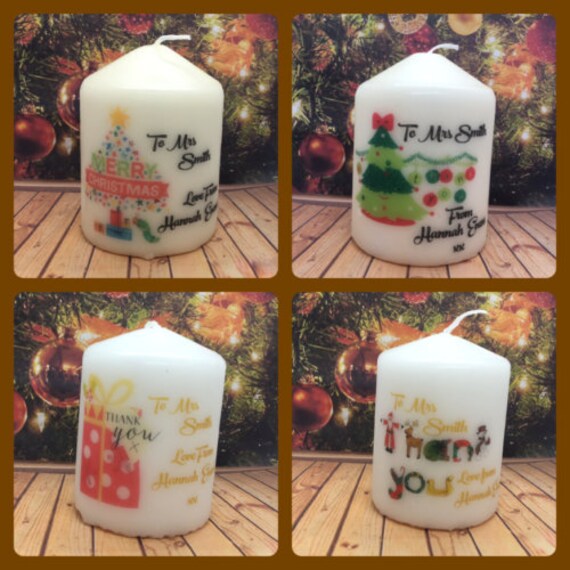 Personalised Teacher Teaching Assistant Christmas Thank You Candle Gift Choice Of 4 Designs - image 1