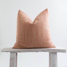 Pastel Orange Woven Throw Pillow, Striped Cotton, Bamboo Reverse - thumbnail 1