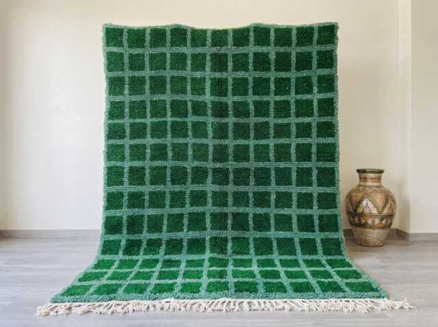Green Grid Beni Ourain Rug - Handmade Moroccan Berber Wool - image 1