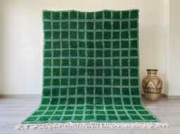Green Grid Beni Ourain Rug - Handmade Moroccan Berber Wool - thumbnail 1