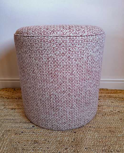Small Round Ottoman - Upholstered Footstool in James Hare Flori Fabric Extra Seating & Side Table - image 1